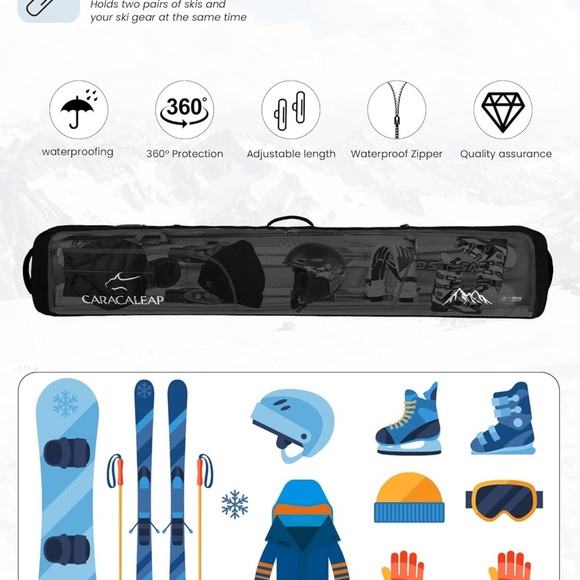 Ski Snowboard Bag Fully Padded for Air Travel 2 pair, Double Snowboard Bag - Picture 3 of 9